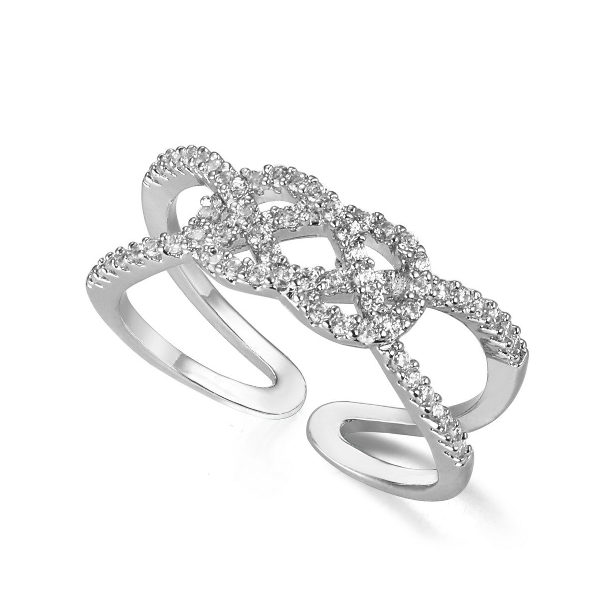 Silver Double Band Crisscross Ring with Diamantes YV21003SLR