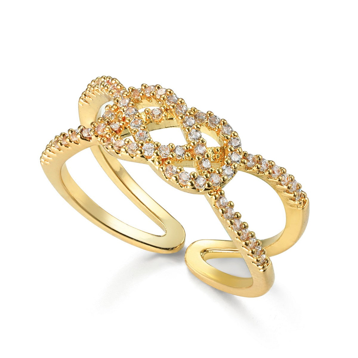 Gold Double Band Crisscross Ring with Diamantes YV21003YGD