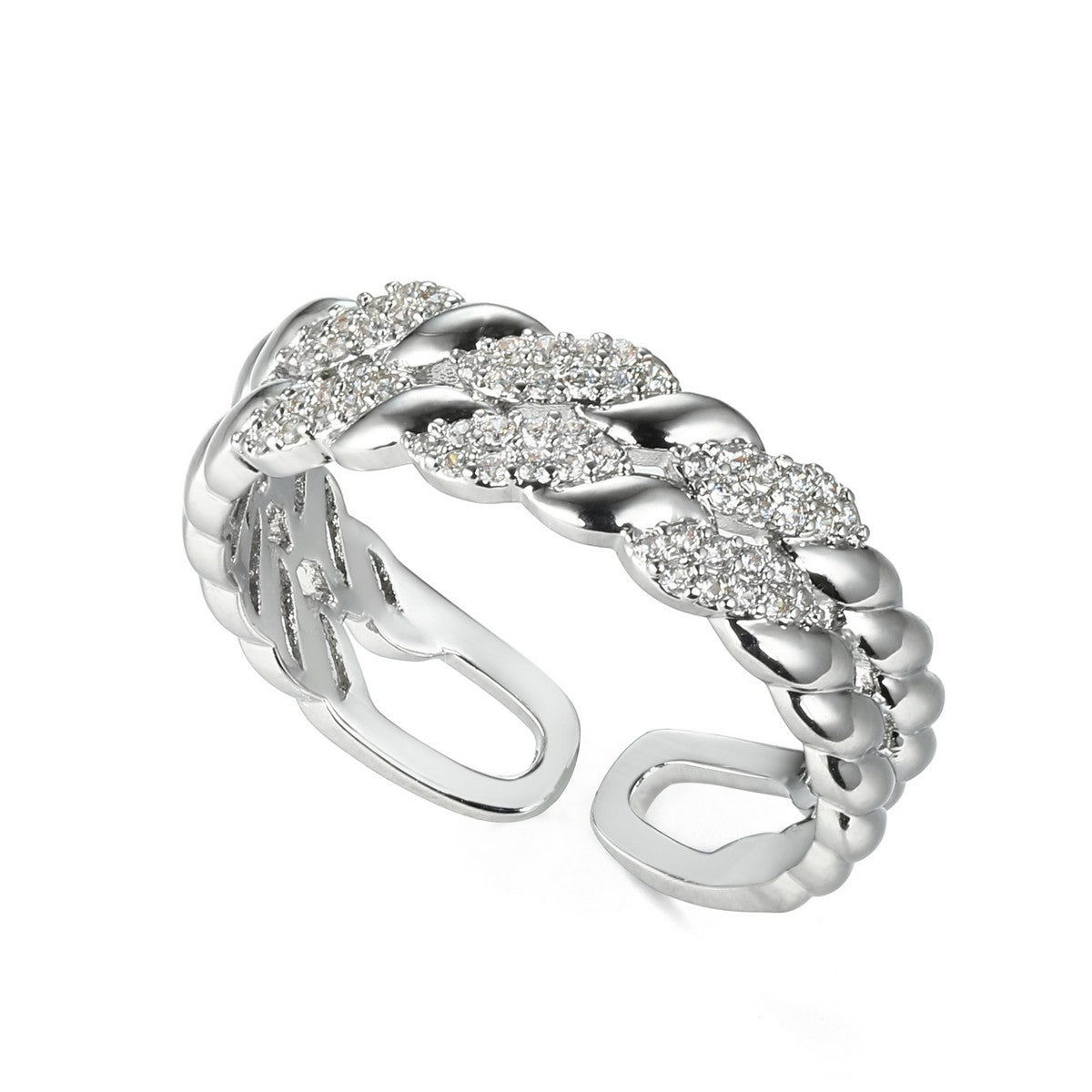 Silver Twist Open Ring with Diamantes YV21004SLR