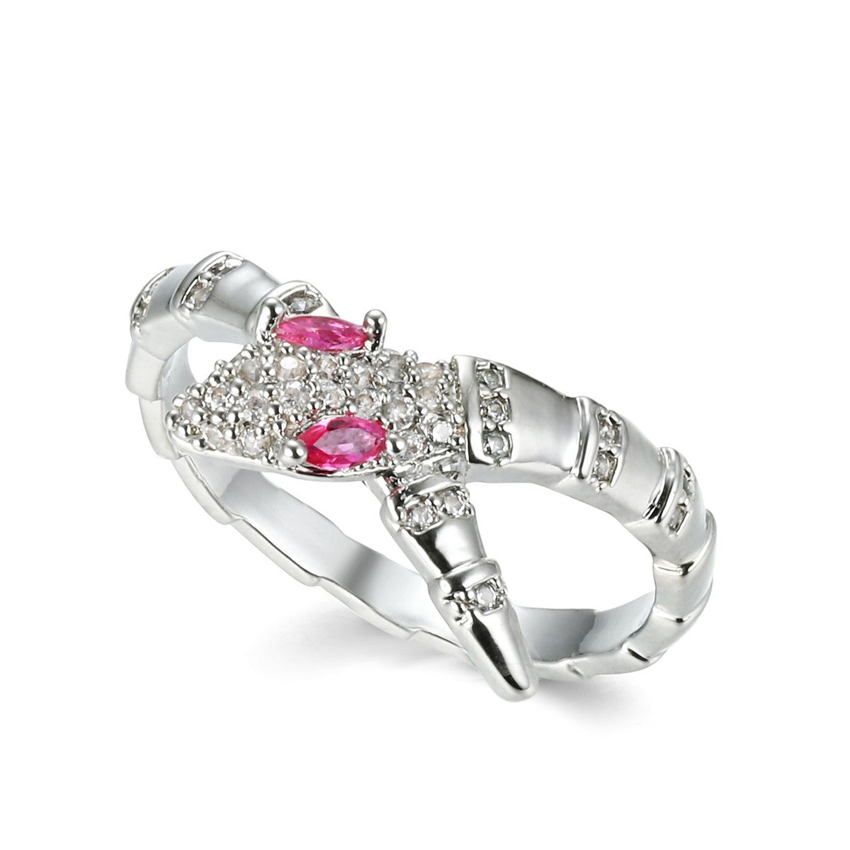 Silver Snake Ring with Gems and Diamantes YV21008SLR