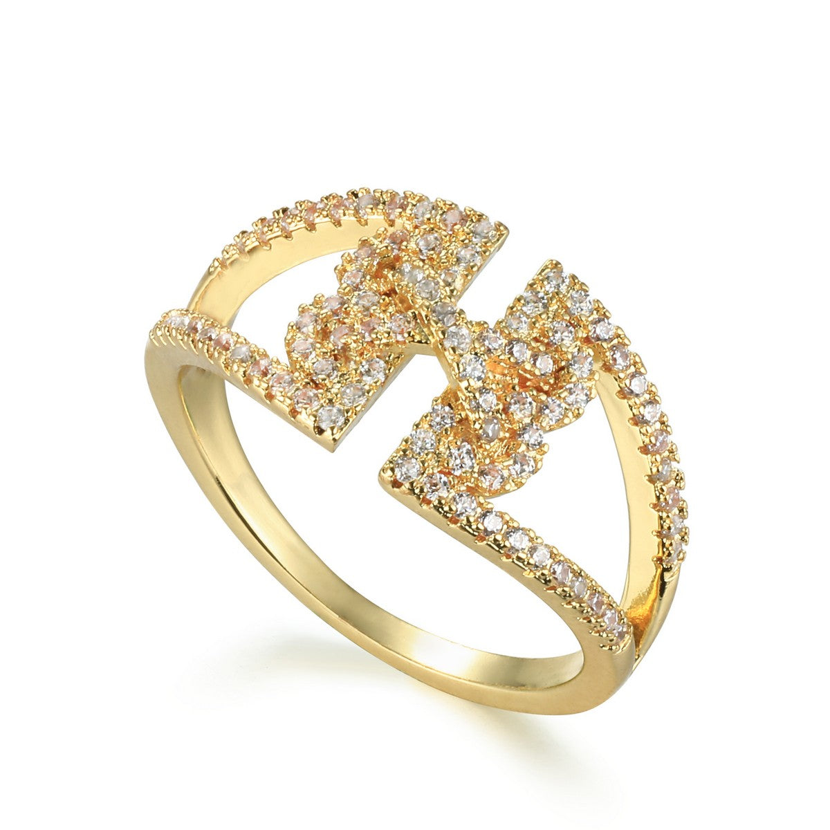 Gold Plated Diamante Cross Ring YV21011YGD