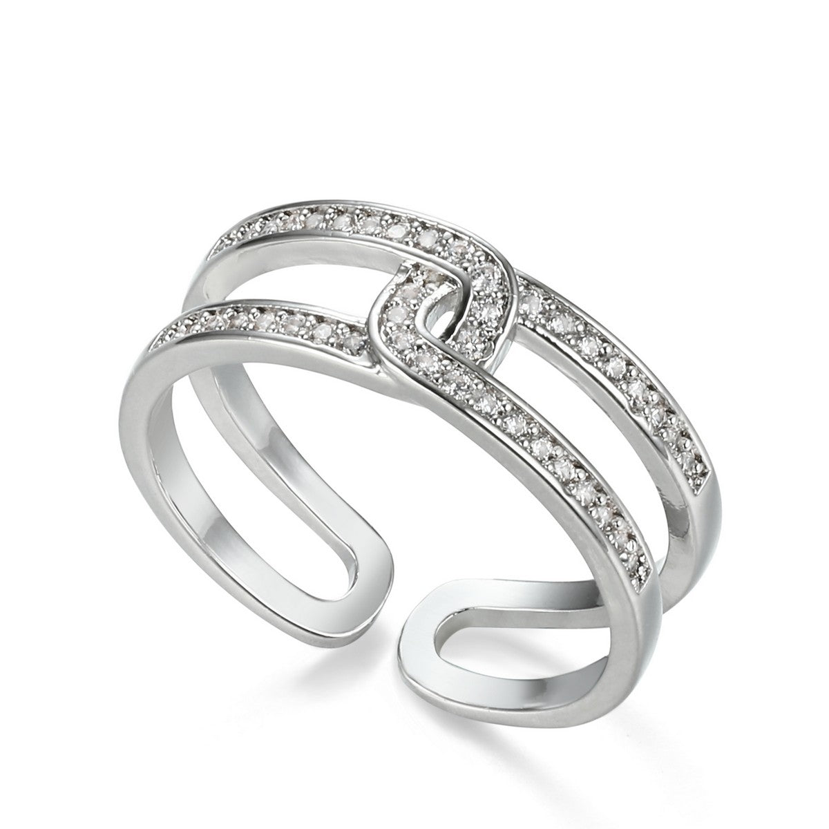 Sliver Double Ring With Diamante YV21014SLR