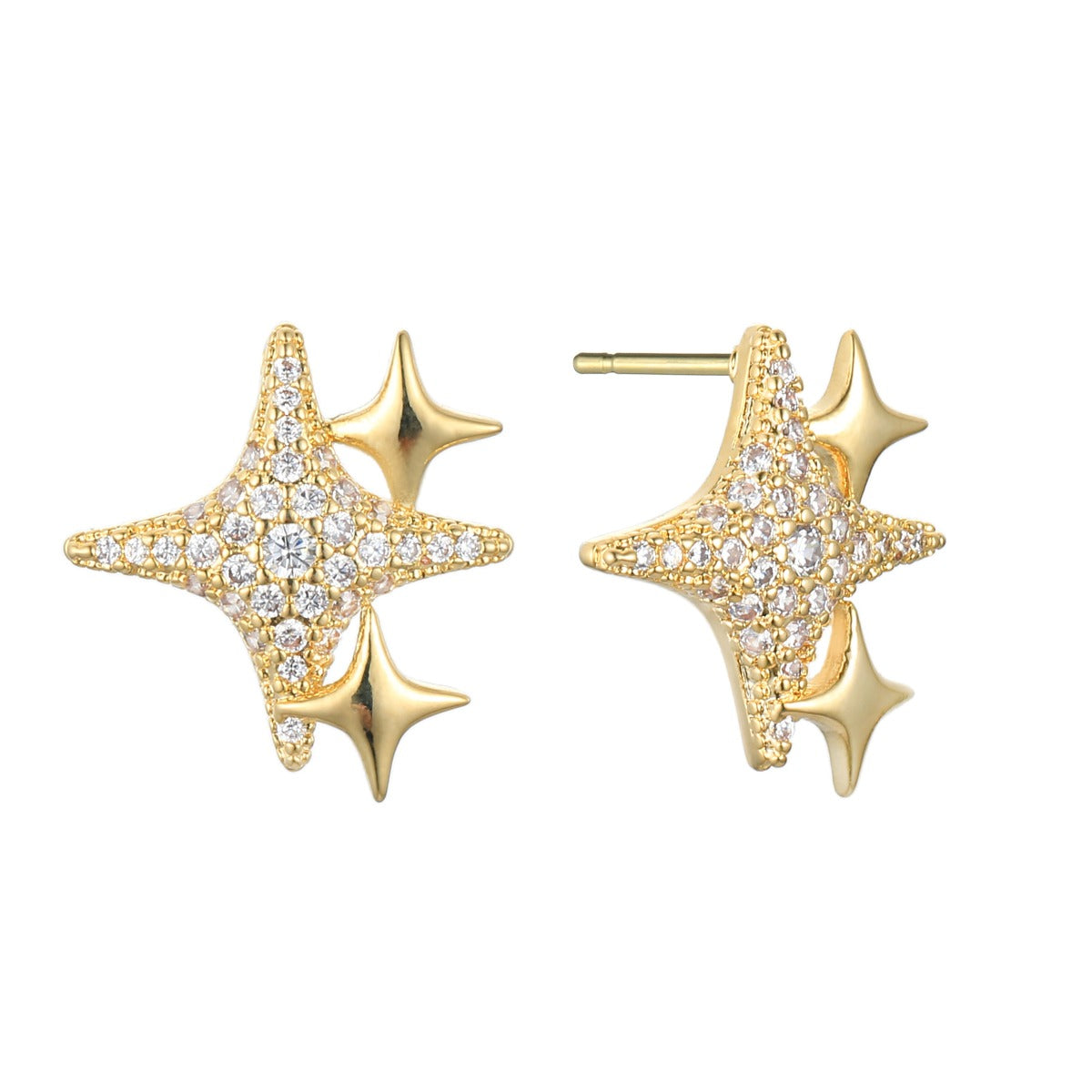 Gold Plated Stacked Star Earrings with Diamantes YX12008YGD