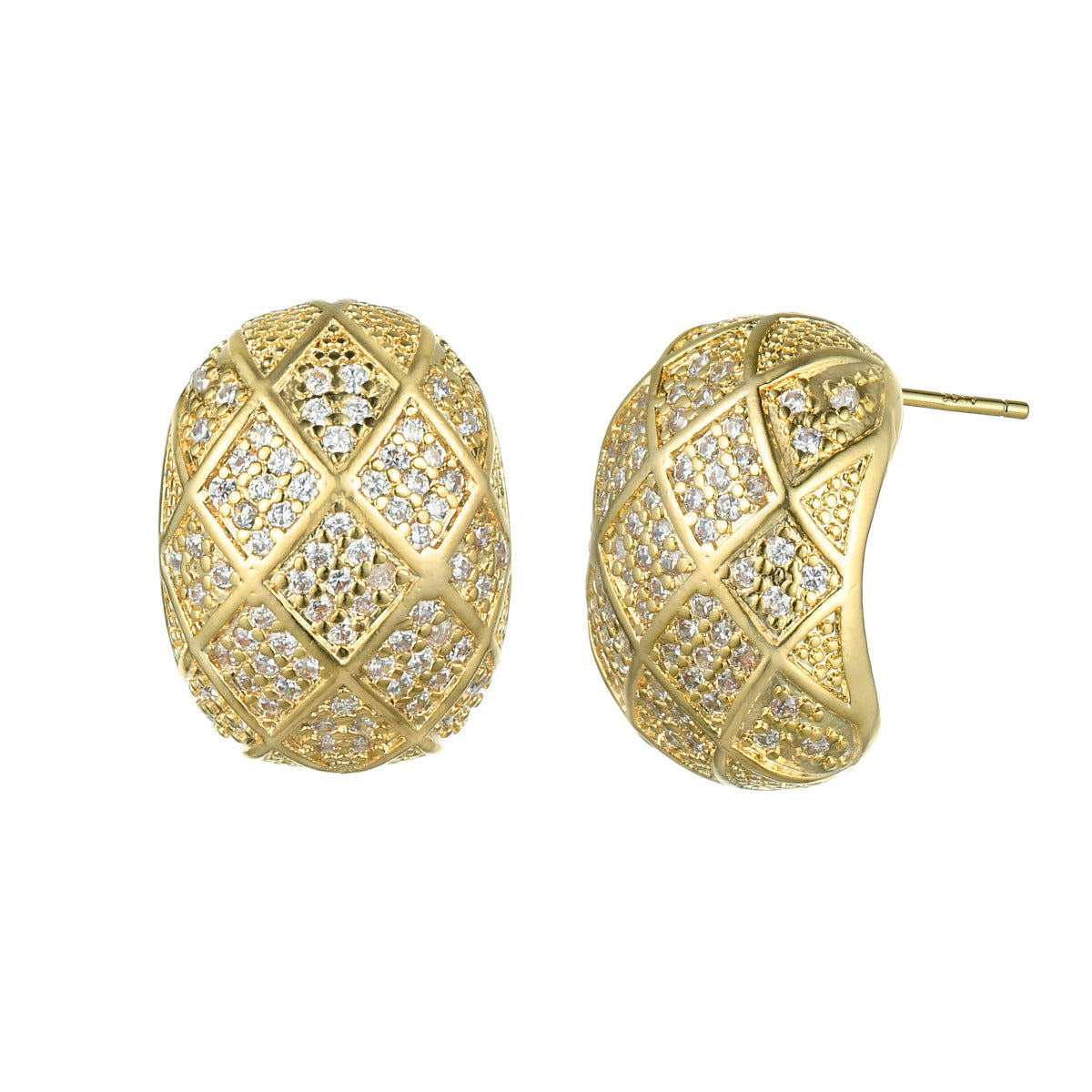 Curved Gold Stud Earrings with Diamante YX12011YGD