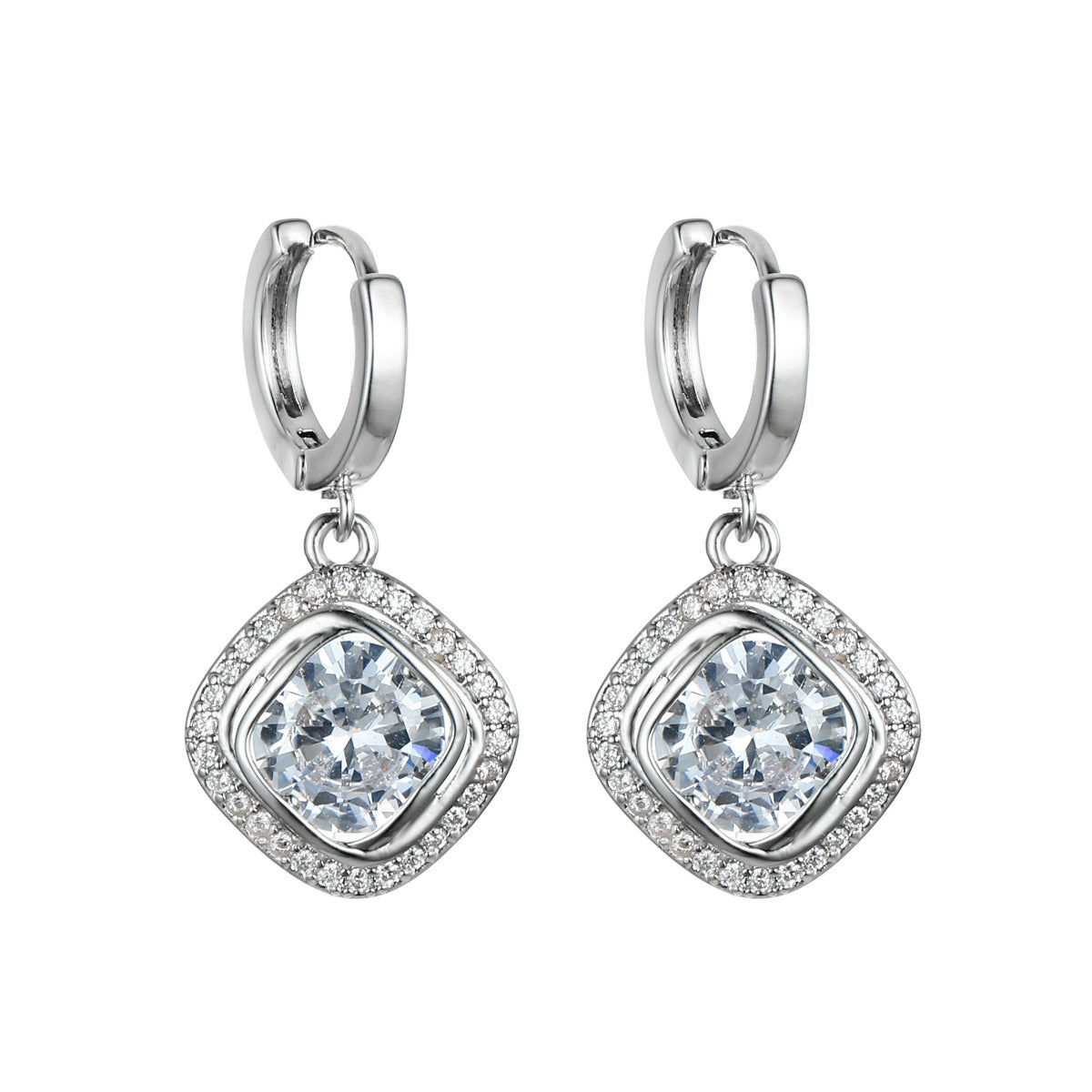White Gold Plated Round-Square Earrings with Gems YX12012SLR