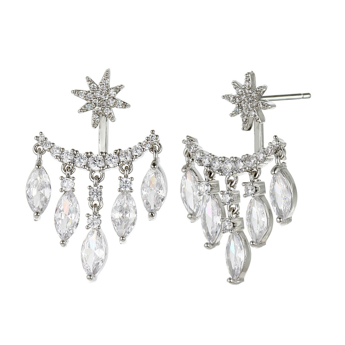 Silver Gold Plated Tear-drop Gem Star Earrings YX12017SLR