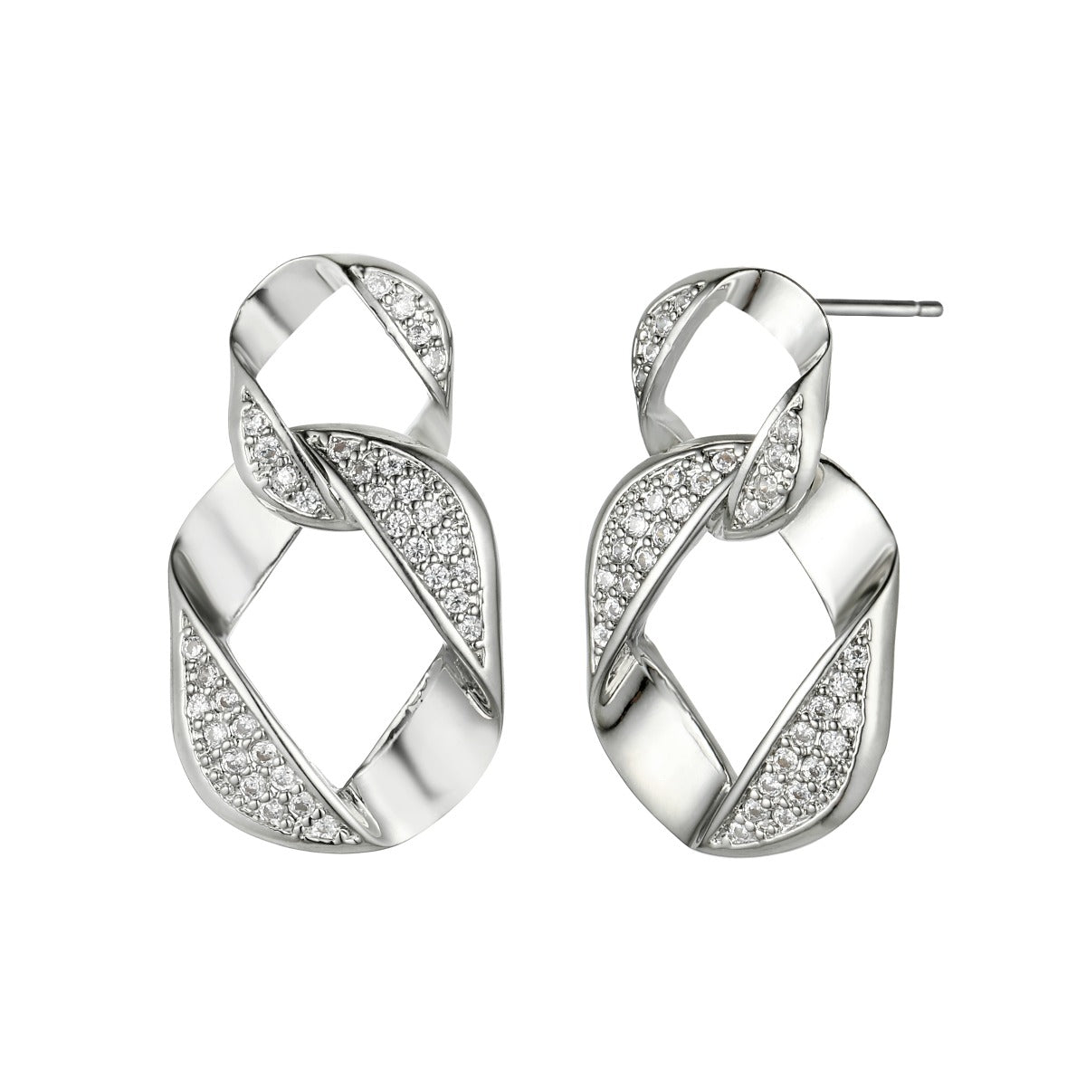 Silver Gold Plated Interlocked Ring Earrings with Diamantes YX12019SLR