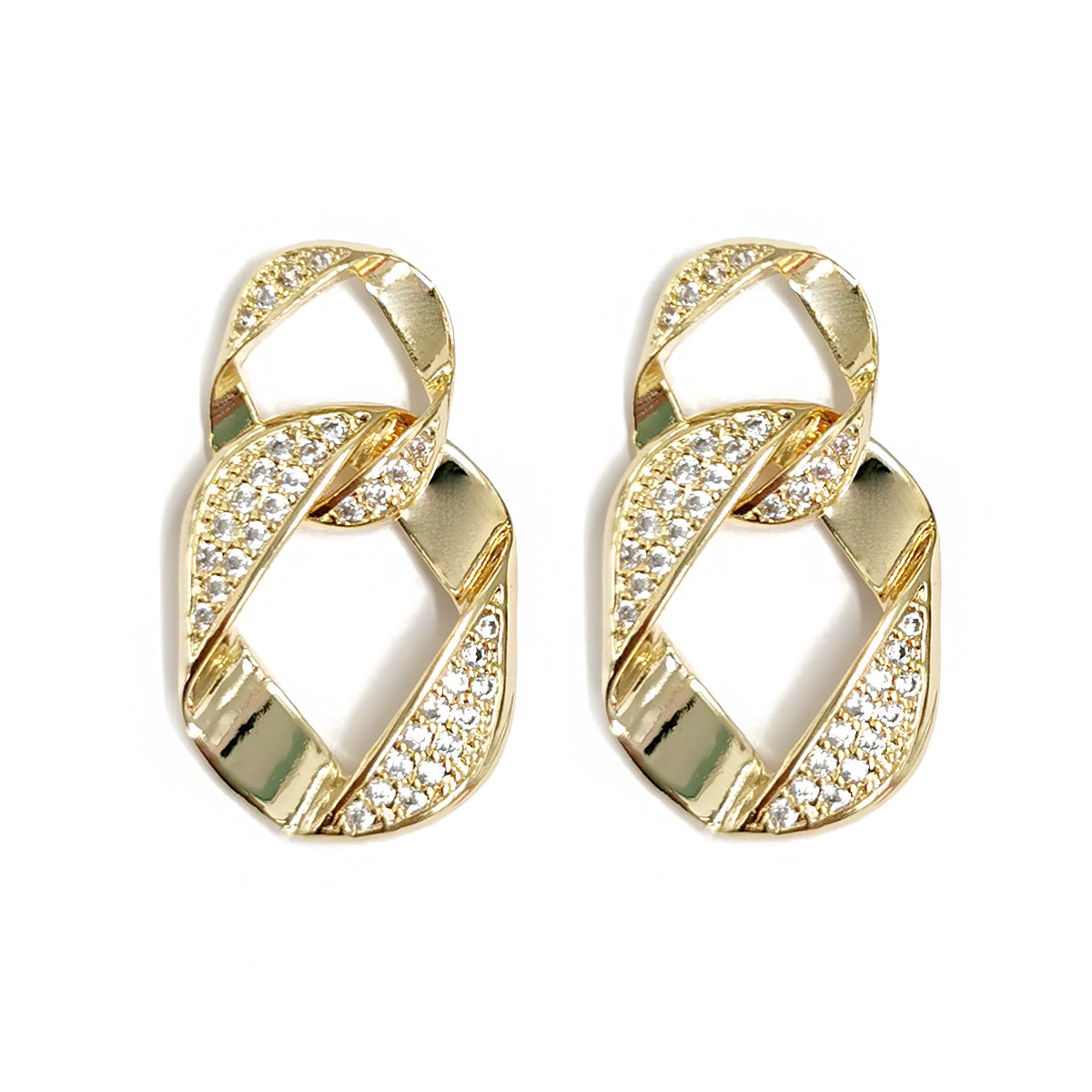 Gold Plated Interlocked Ring Earrings with Diamantes YX12019YGD
