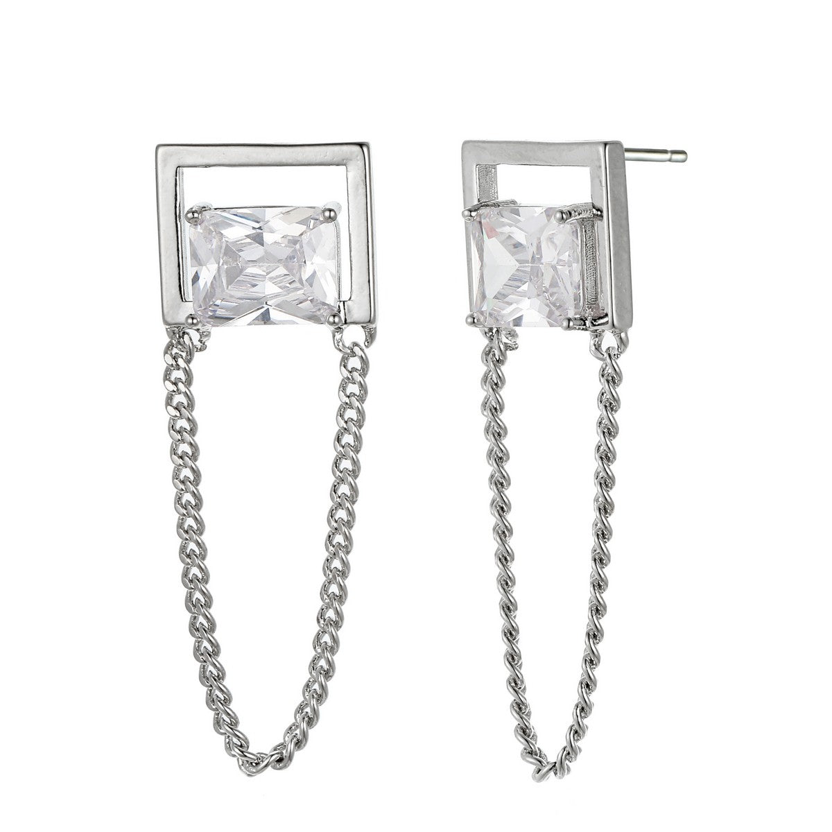 Silver Gold plated Chain Earrings with Gem Detail YX12024SLR