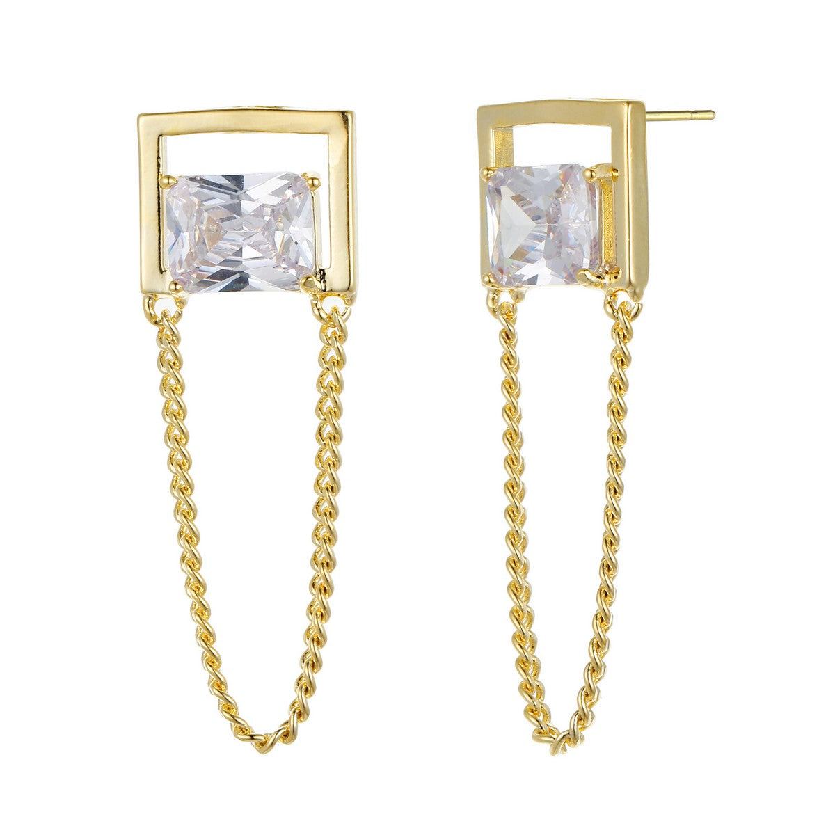 Gold plated Chain Earrings with Gem Detail YX12024YGD