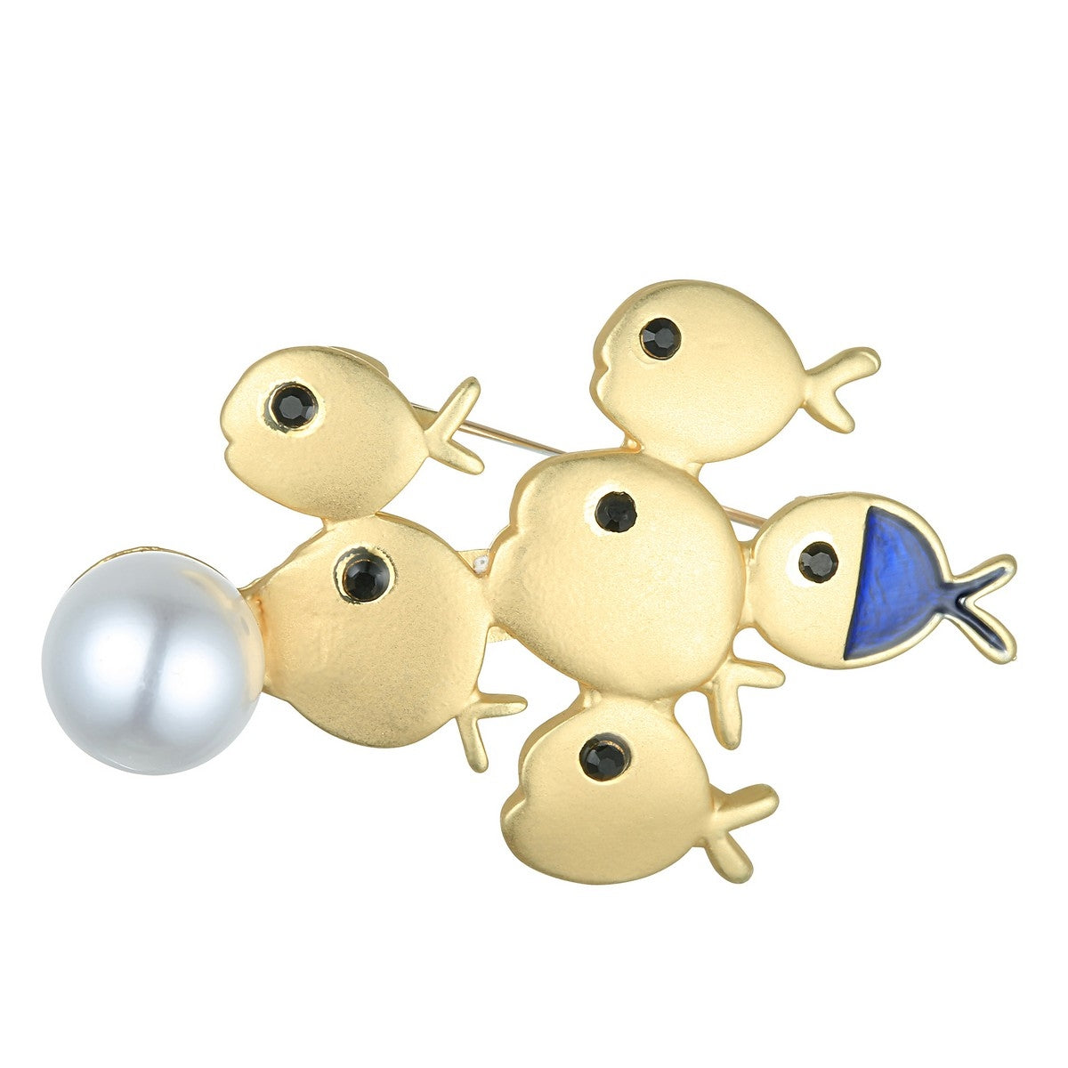 Fishes Pin Brooch - Gold-Blue (YX28033YGD)