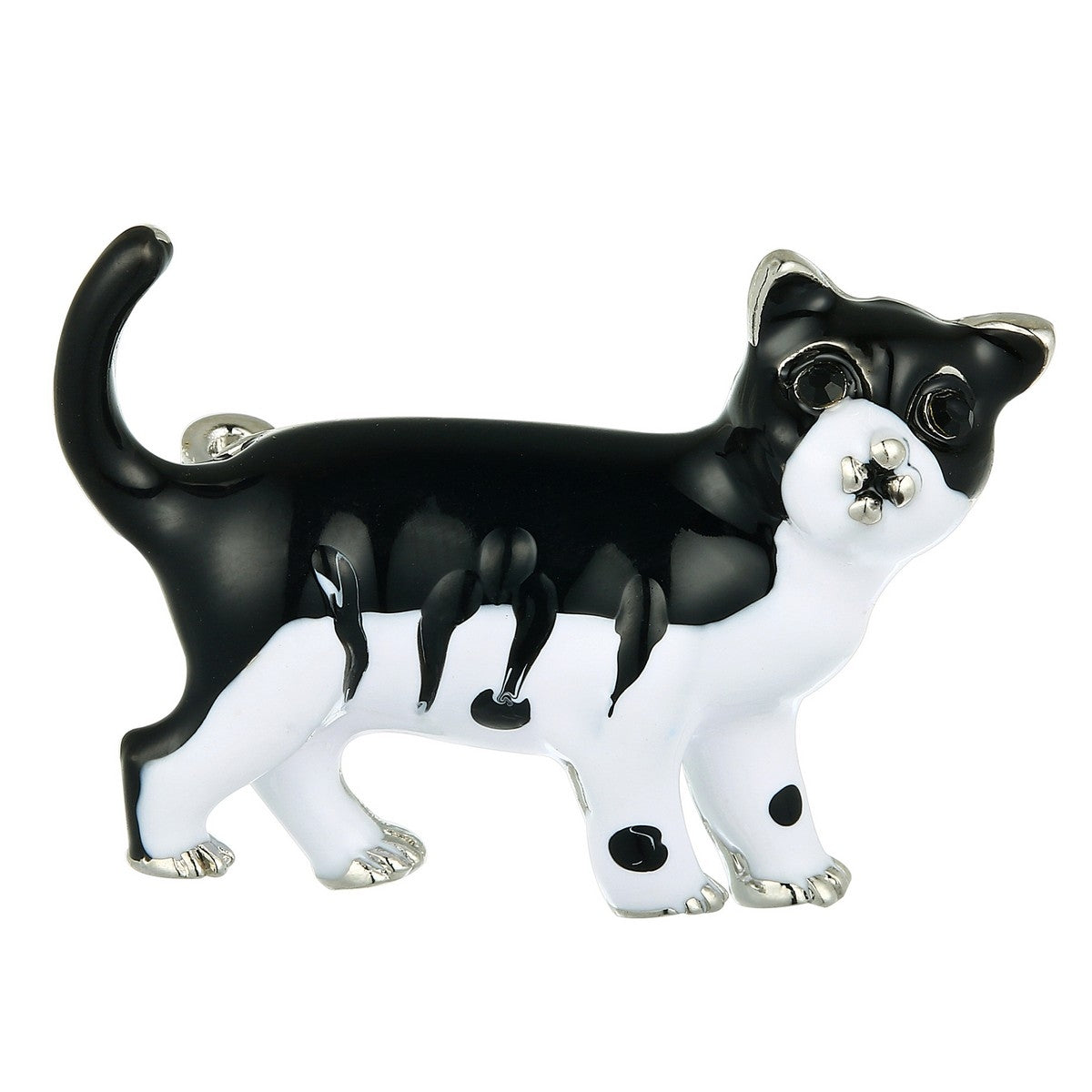 Cat Pin Brooch - Silver-Black (YX39019SLR)