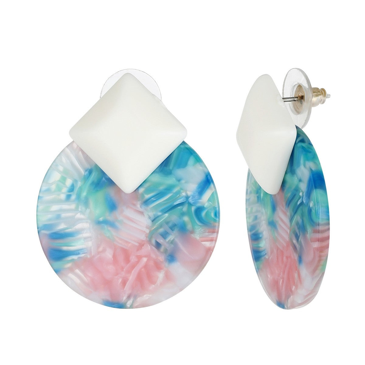 Geometric Pattern Fashion Earrings - Blue & Pink YY10014PUR