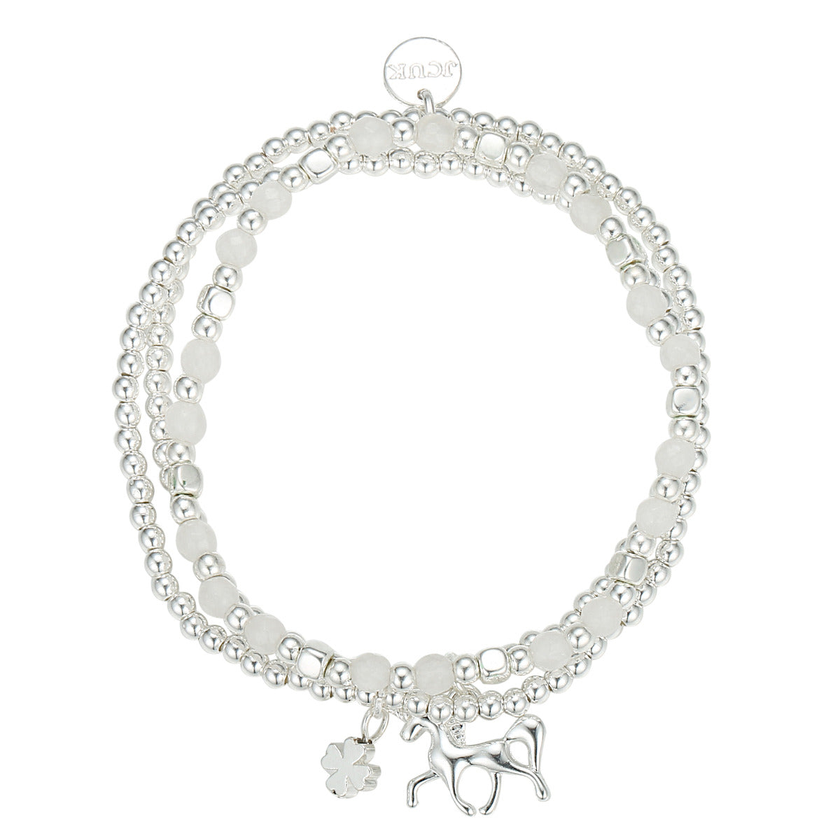 Layered Silvery Beads Bracelet with Unicorn & Clover Charms YZ13910SLR