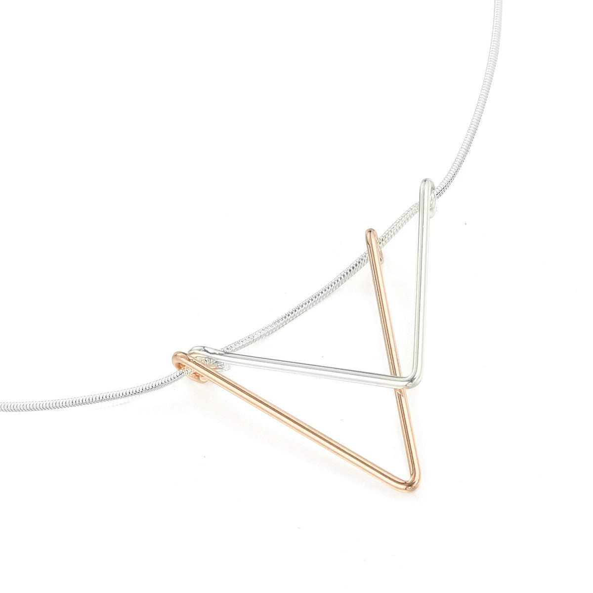 Triangular Geometric Long Necklace - Silver-Rose Gold (YZ28003RGD)