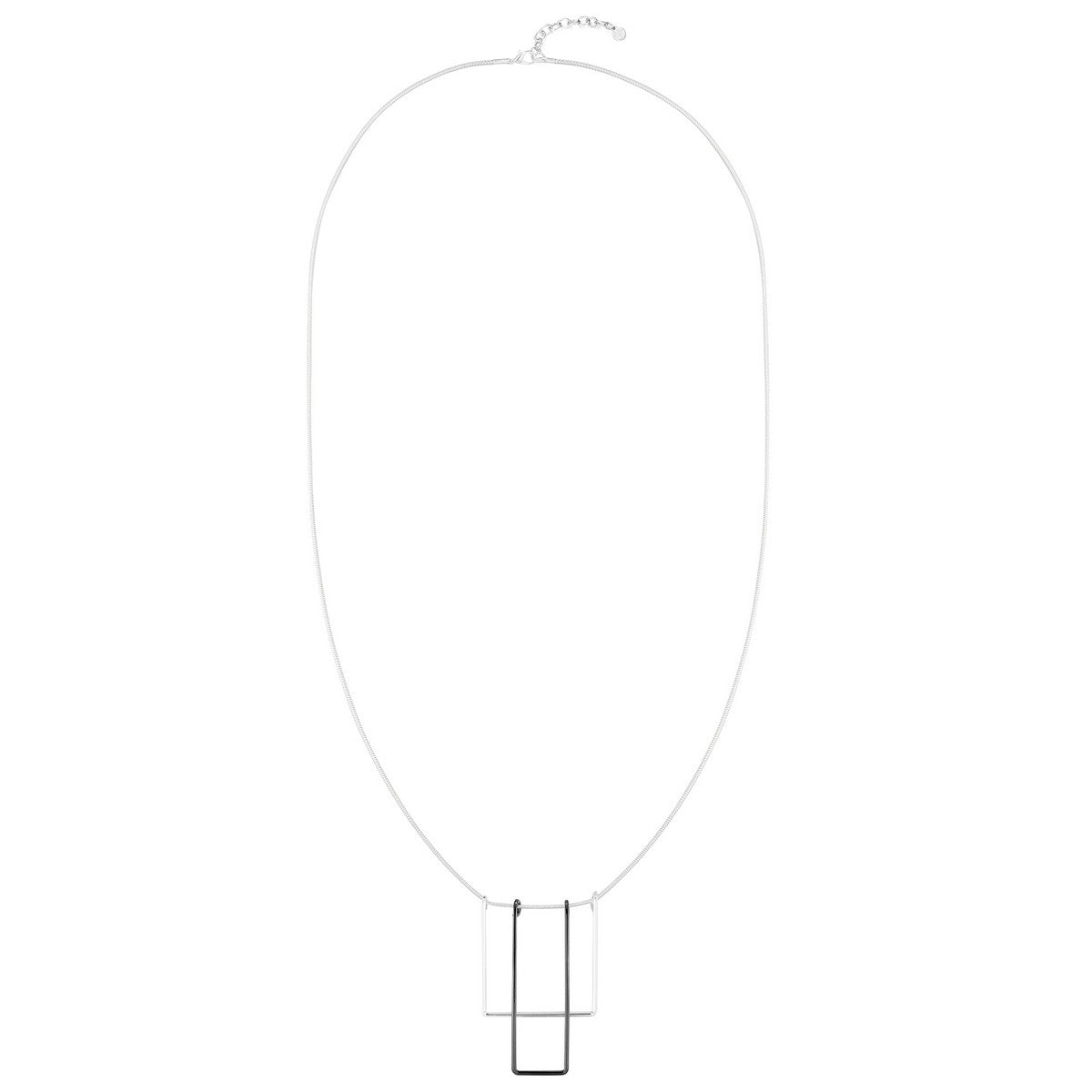 Rectangle Square Geometric Long Necklace - Silver-Black (YZ28004BLK)