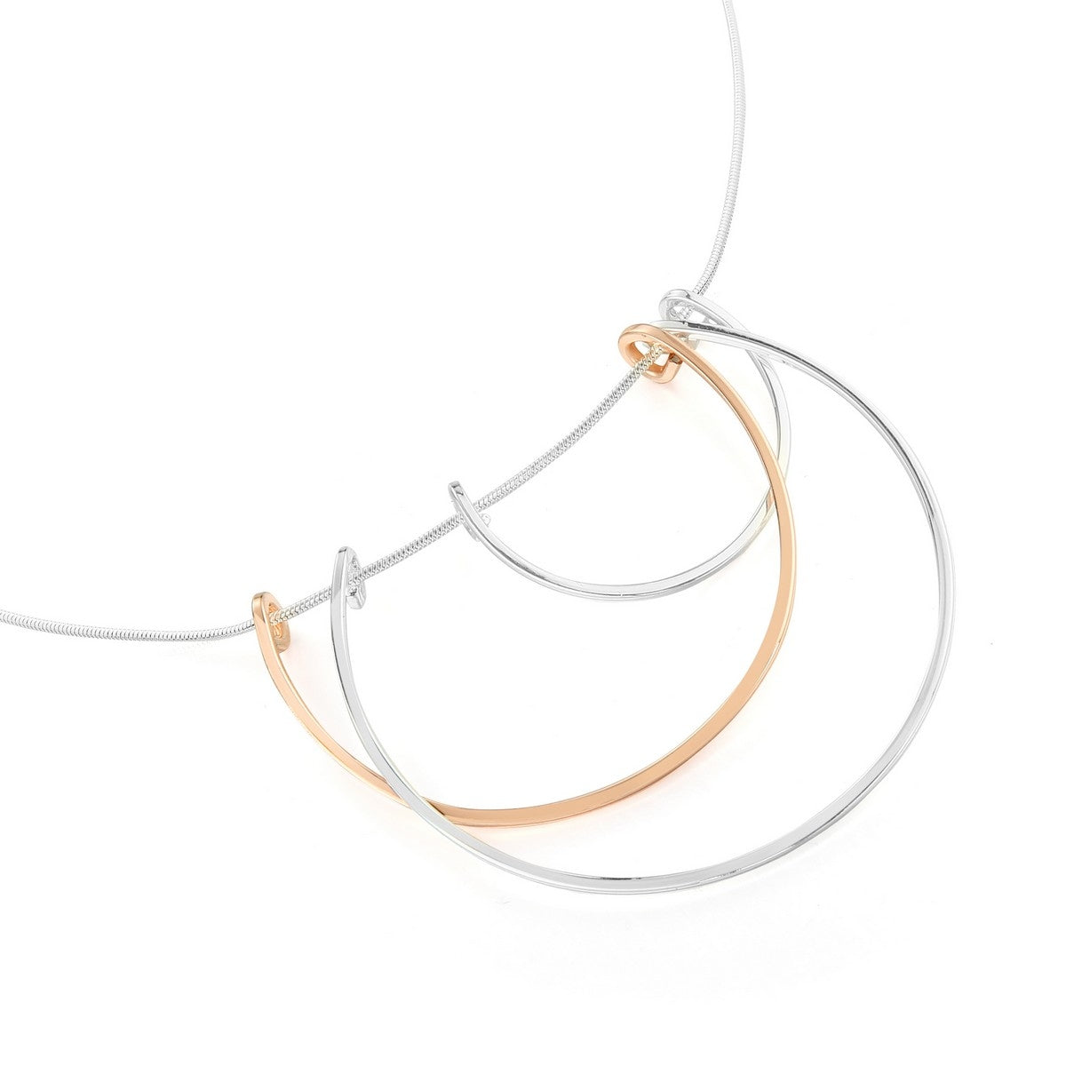 Dome Geometric Long Necklace - Silver-Rose Gold (YZ28005RGD)