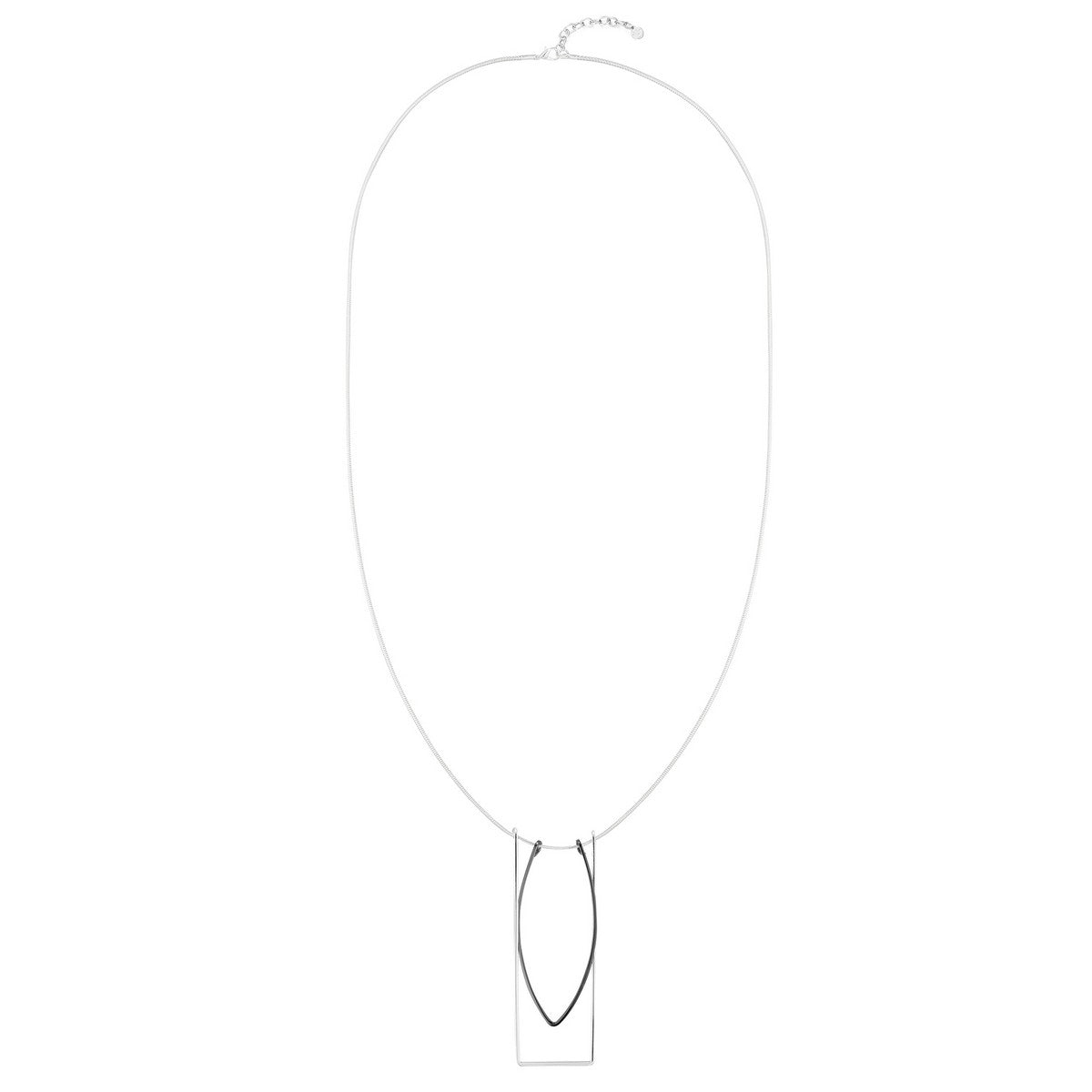Rectangle Oblong Geometric Long Necklace - Silver-Black (YZ28006BLK)