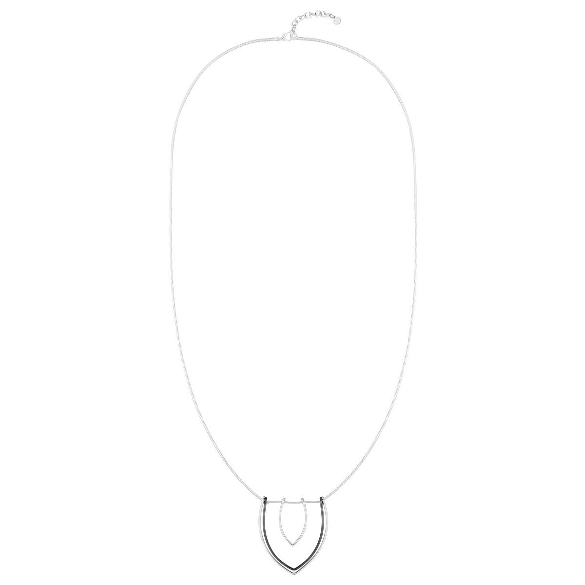 Half Ovate Geometric Long Necklace - Silver-Black (YZ28007BLK)