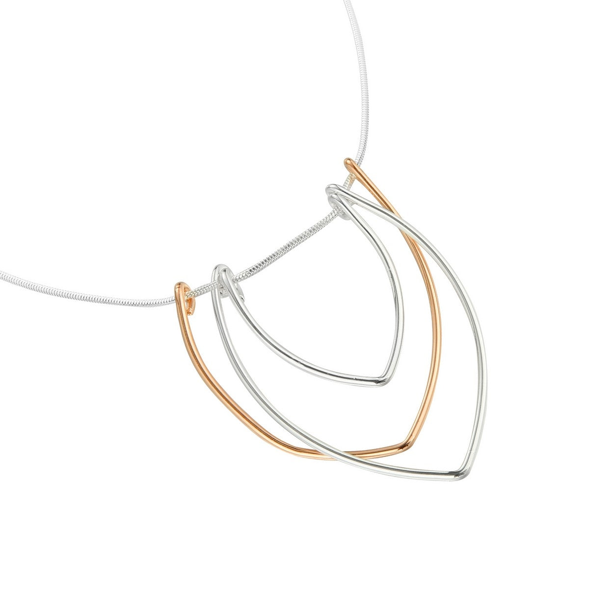 Half Ovate Geometric Long Necklace - Silver-Rose Gold (YZ28007RGD)