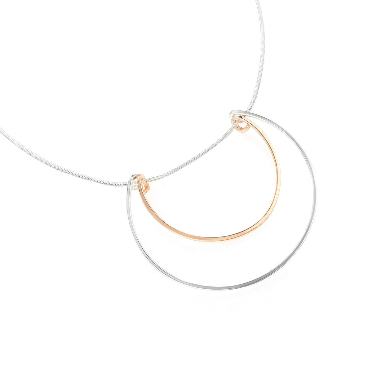 Dome Geometric Long Necklace - Silver-Rose Gold (YZ28008RGD)