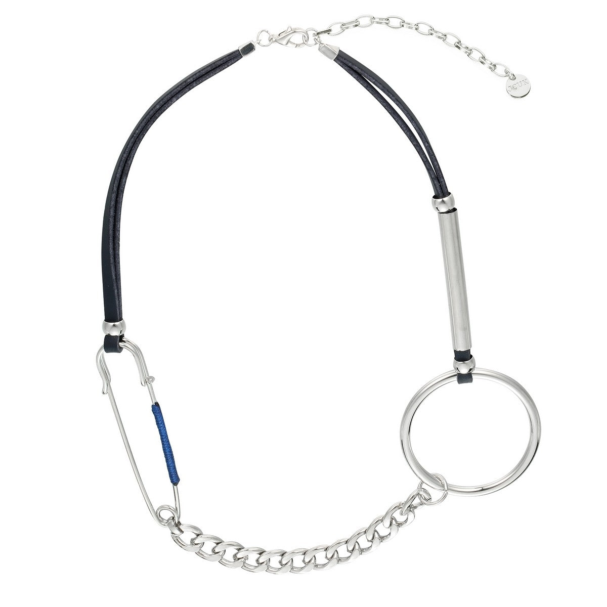 Hoop and Pin Shape Chain Necklace - Silver (YZ28018SLR)