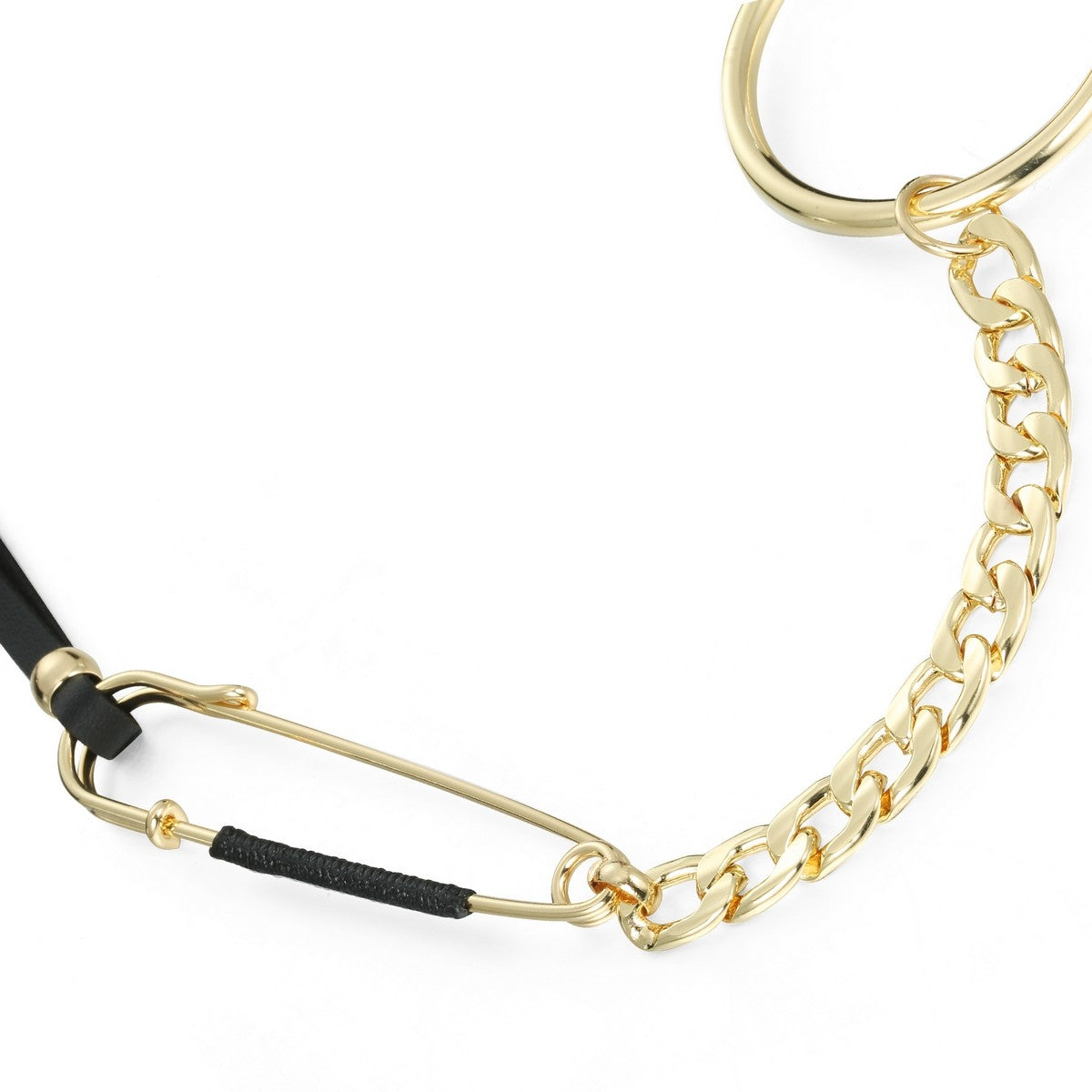 Hoop and Pin Shape Chain Necklace - Gold (YZ28018YGD)