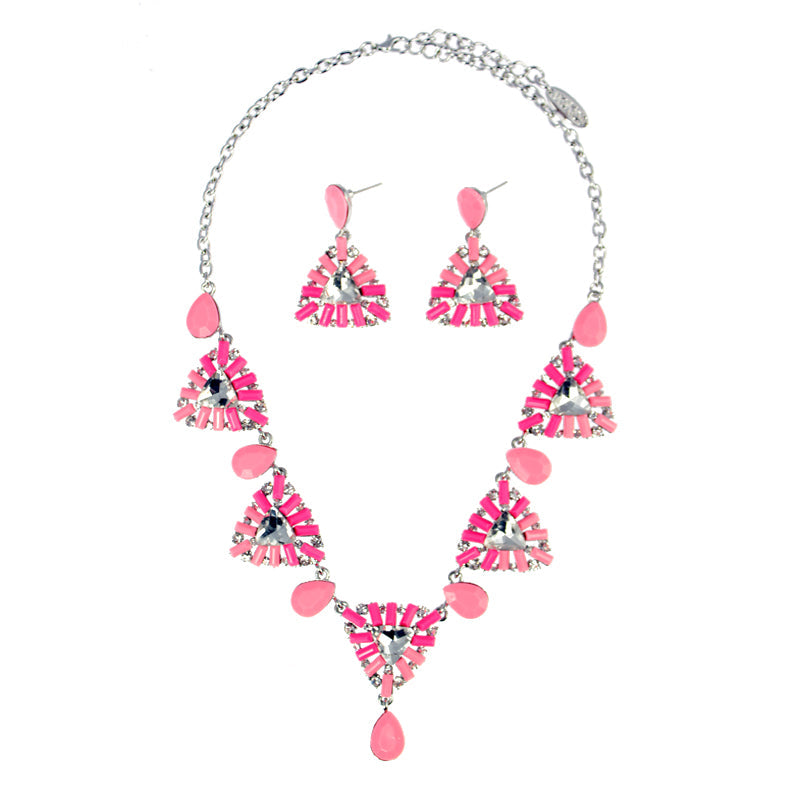 Triangular Petals Necklace Set - Pink (YC14080012PK)