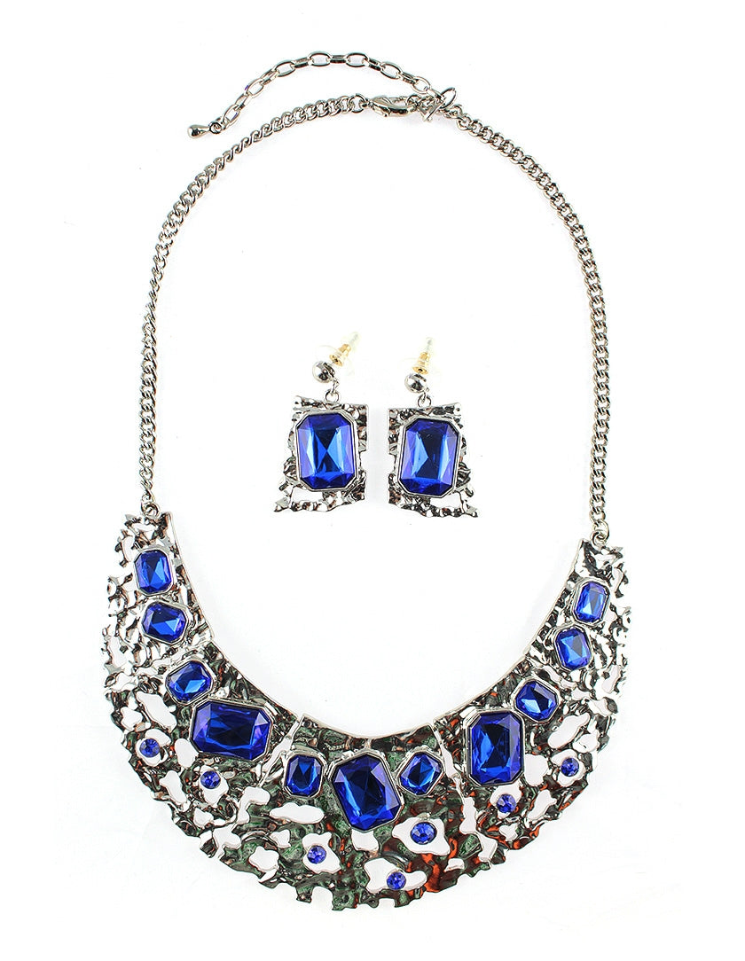 Netting Collar Necklace Set - Blue (YK1408016BL)