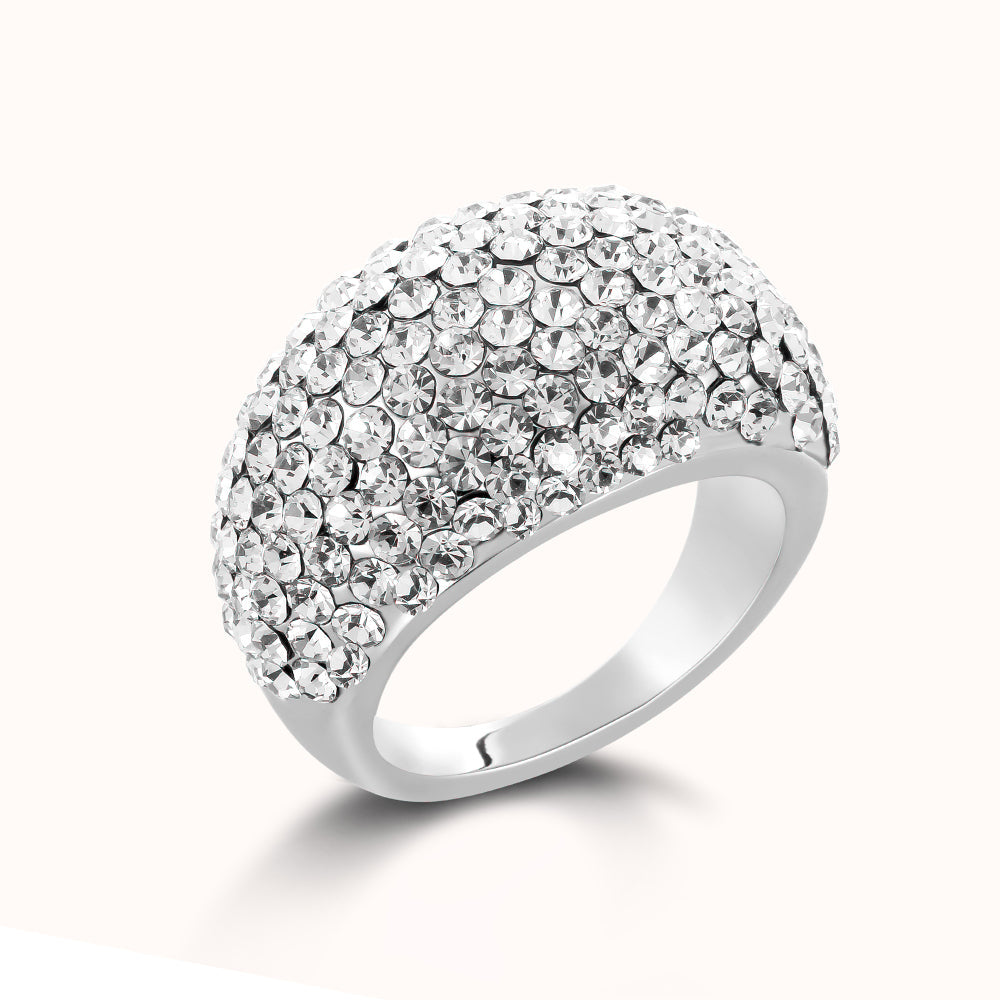Ellipse Steel Pave Diamante Cocktail Ring - Silver