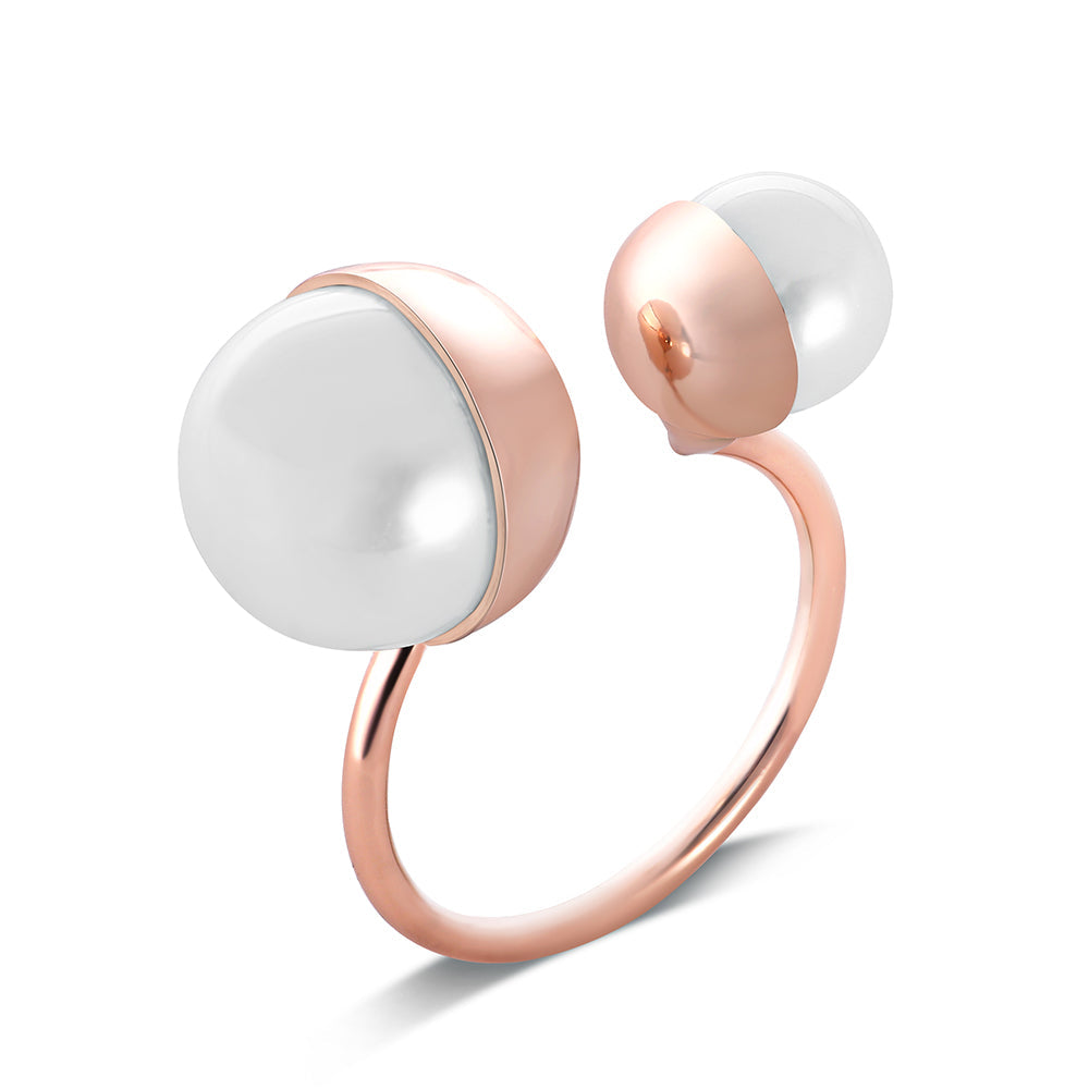 Double Faux Pearl Ring - Rose Gold