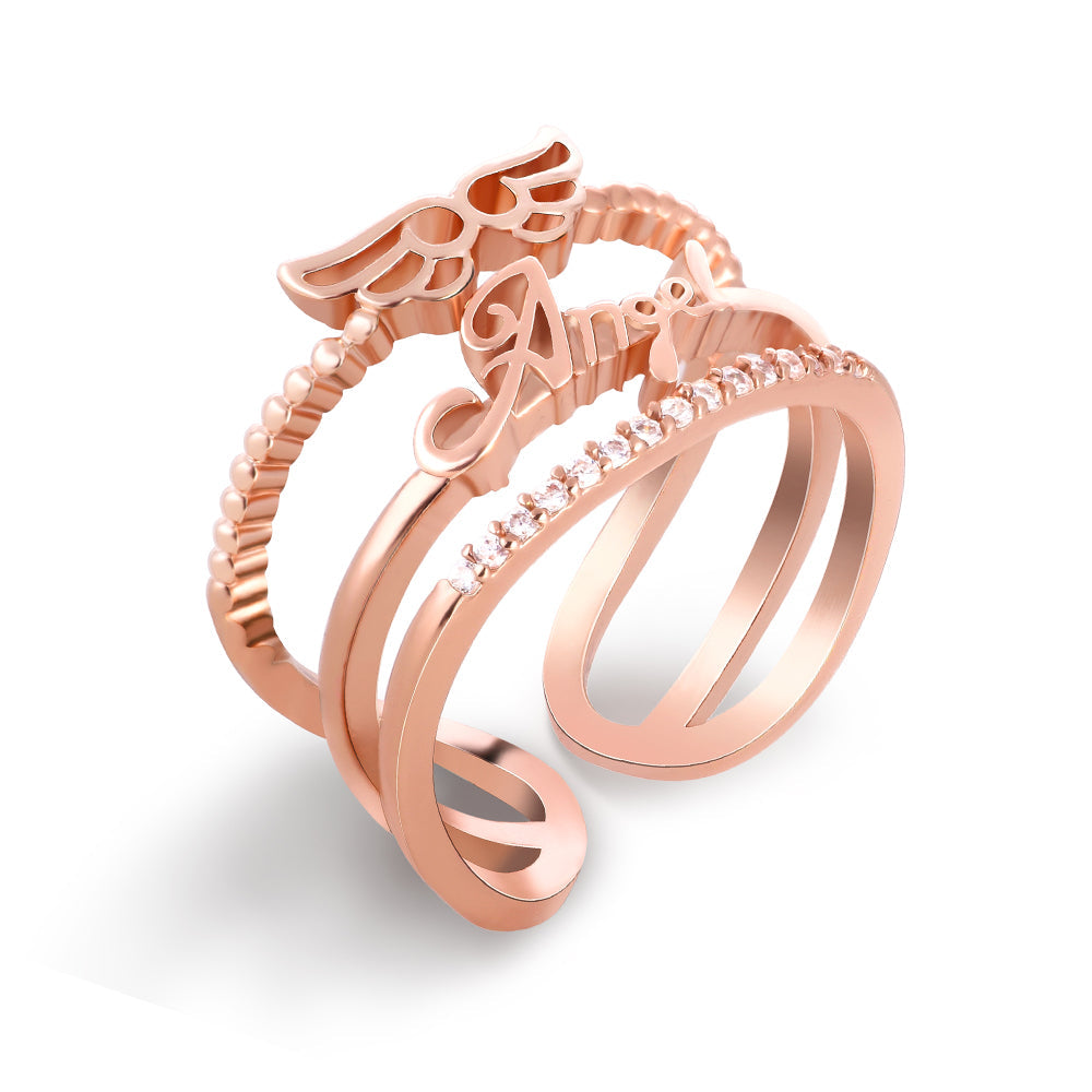 Angel Wing Design Ring - Rose Gold