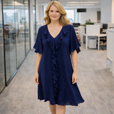 RUFFLE MIDI DRESS V-NECK BUTTERFLY RUFFLE HEM ONE SIZE 12-22 Fits All
