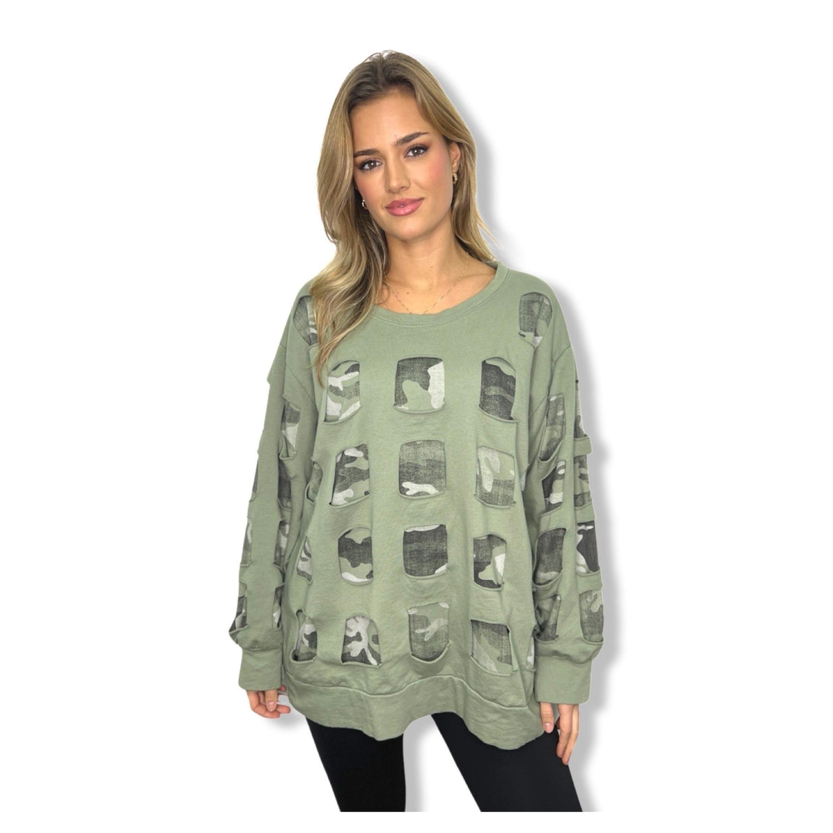 DOUBLE LAYERS SQ CUTOUT DESIGN CAMOUFLAGE SWEATSHIRTS 100% COTTON ONESIZE FITS ALL 10-20