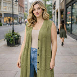 LONG SLEEVELESS CROCHET OPEN KNIT CARDIGAN One Size Fits All 10-22