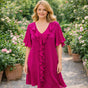 RUFFLE MIDI DRESS V-NECK BUTTERFLY RUFFLE HEM ONE SIZE 12-22 Fits All