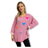 OVERSIZED STRIP 3/4 length multi hearts sweatshirts 100% cotton, plus size 10-24