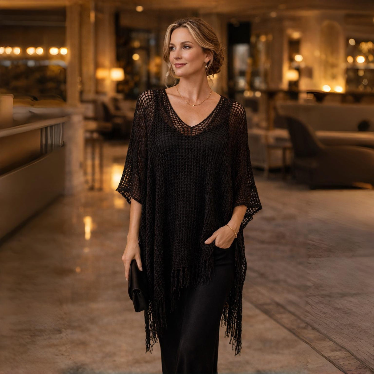 Lightweight Crochet Knit Cover Up Poncho | One Size Fits UK 10–24