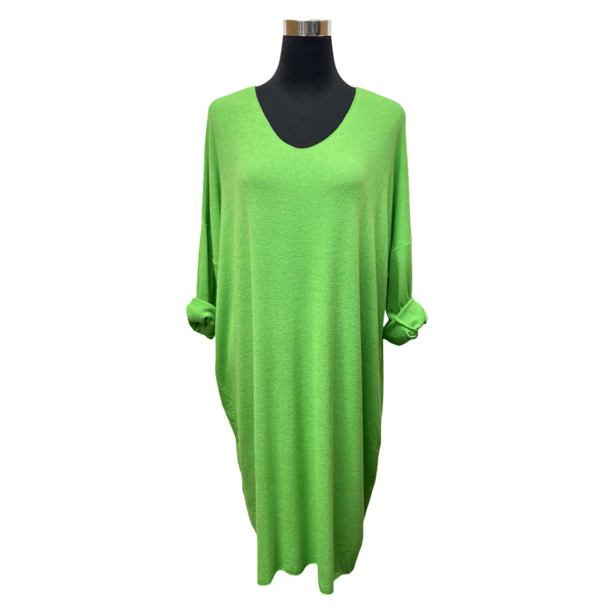 KNITTED MIDI DRESS LADISE BATWING COCOON SHAPE V-NECK FINE KNITTED TOP DRESS