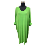 KNITTED MIDI DRESS LADISE BATWING COCOON SHAPE V-NECK FINE KNITTED TOP DRESS