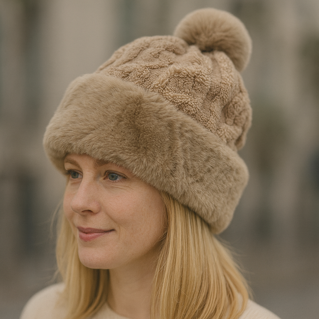 Women's Faux Fur Winter Pom Pom Hat SUPER SOFT SUPER COZY Plush warm lining inside