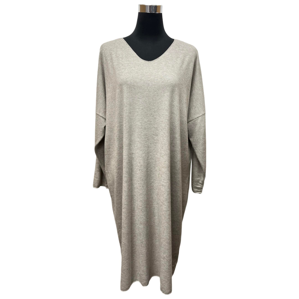 KNITTED MIDI DRESS LADISE BATWING COCOON SHAPE V-NECK FINE KNITTED TOP DRESS