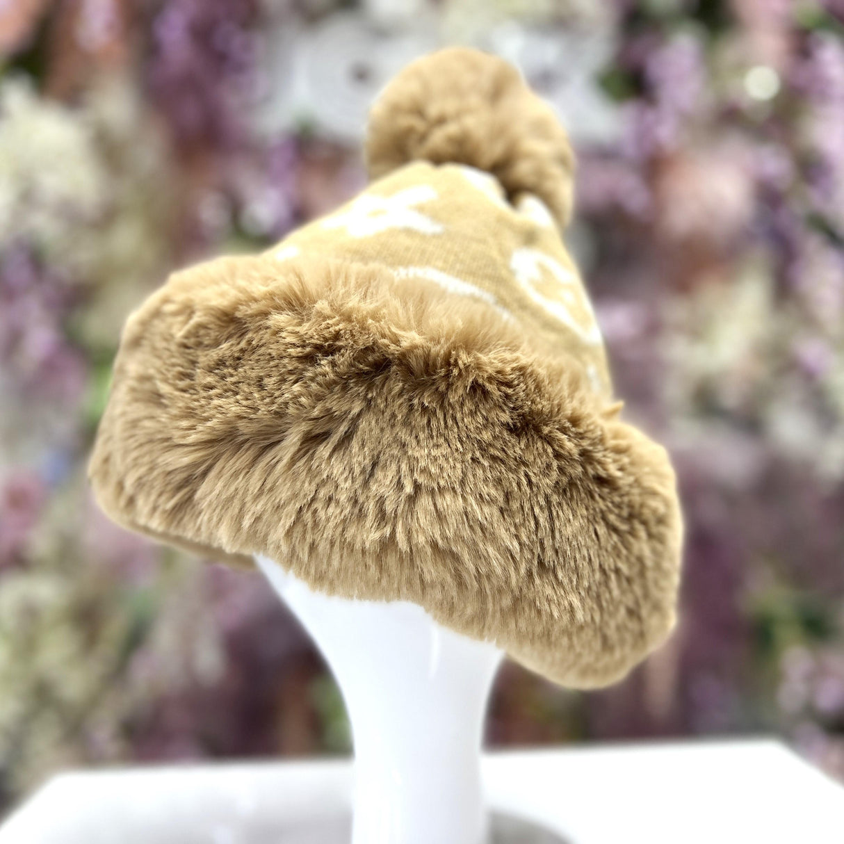 Patterened Faux Fur Winter Pom Pom Hat SUPER SOFT SUPER COZY