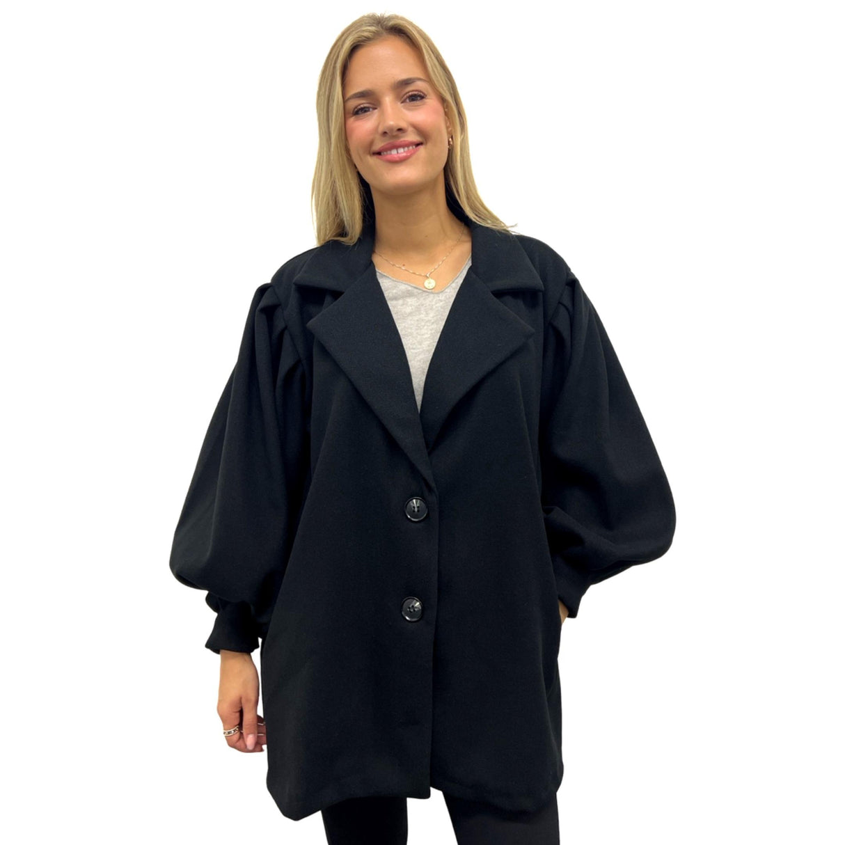 PUFF SLEEVES WOOLEN PEA COAT SUPER SOFT X-LARGE PUFF SLEEVES SHORT COAT