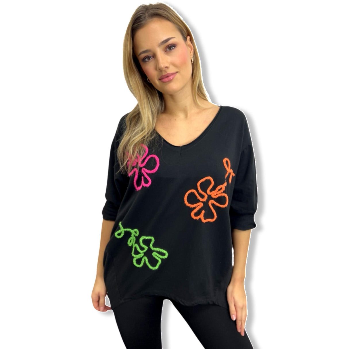 OVERSIZED STRIP 3/4 length multi hearts sweatshirts 100% cotton, plus size 10-24