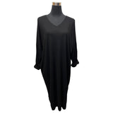 KNITTED MIDI DRESS LADISE BATWING COCOON SHAPE V-NECK FINE KNITTED TOP DRESS