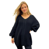 KNITTED JUMPER COCOON SHAPE CHUNKY CABLE KNITTED OVERSIZED JUMPER BISHOP SLEEVES