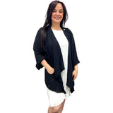 WATERFALL FRONT LADIES BLAZER JACKET AMAZING WATERFALL FRONT 2 DEEP POCKETS 9 POINTS SLEEVES WIDE ROLL UP SLEEVES