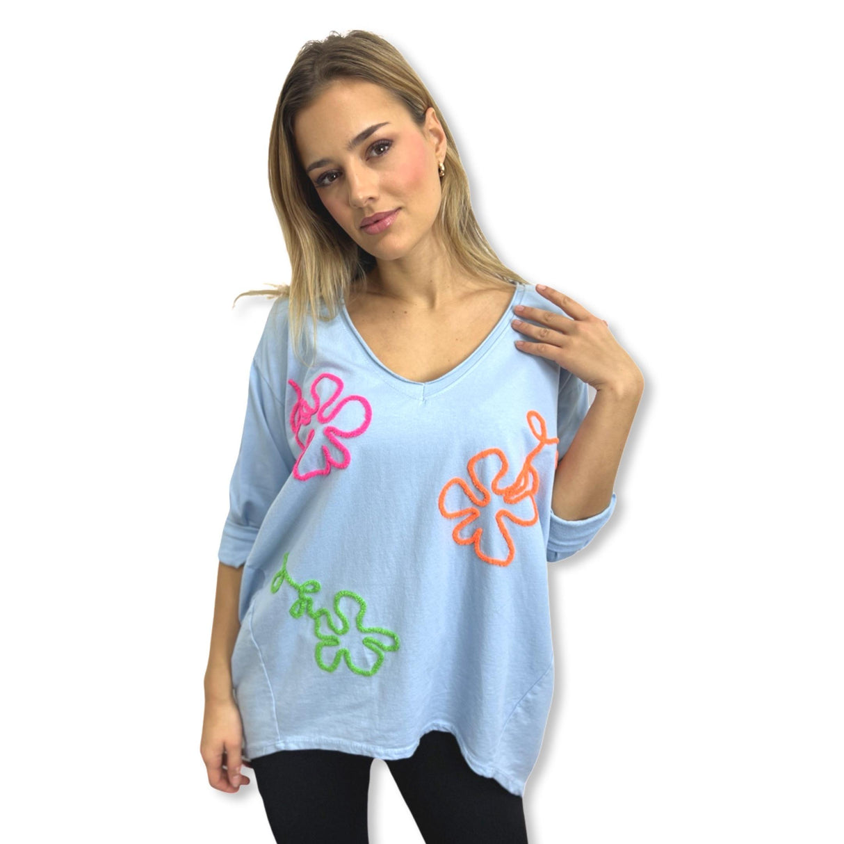 OVERSIZED STRIP 3/4 length multi hearts sweatshirts 100% cotton, plus size 10-24