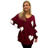 CABLE KNIT JUMPER HEART CONTRAST CHUNKY CABLE KNIT OVERSIZED JUMPER COCOON SHAPE